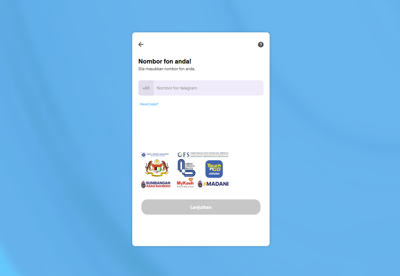 The phishing page that ask for your Telegram phone number