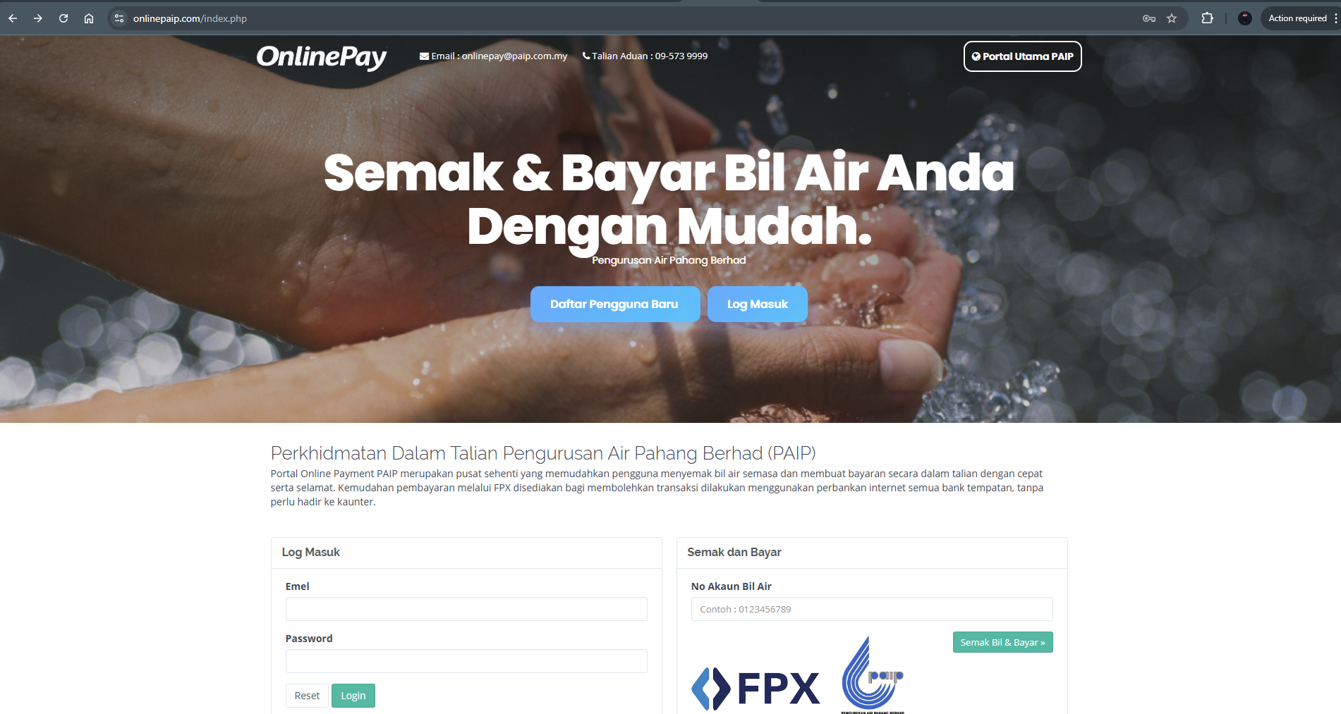 Fake PAIP Berhad Site Stealing Pahang Customers' Data and Water Bill Payments